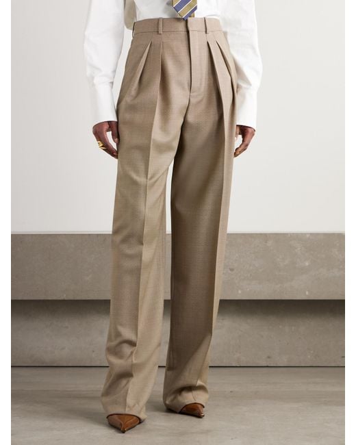 Saint Laurent Natural Hose Mit Weitem Bein Aus Woll-Canvas Mit Falten