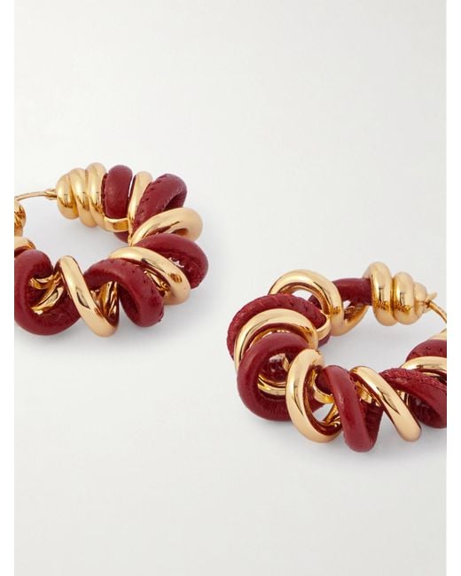 Boucles D'Oreilles En Vermeil Et En Cuir Bottega Veneta en coloris White