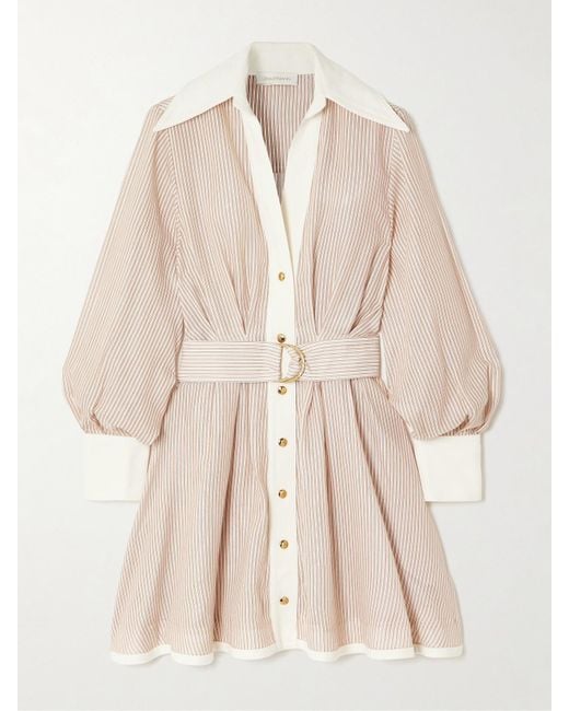 Zimmermann Natural Gestreiftes Minikleid Aus Einer Baumwoll-Seidenmischung Mit Gürtel