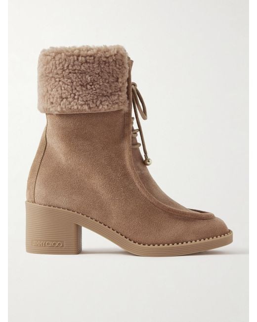 Jimmy Choo Brown Hali 60 Shearling-Trimmed Suede Ankle Boots