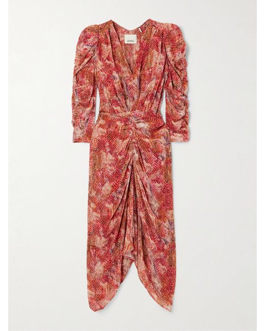 Isabel Marant Nemil Gathered Devoré-Chiffon Silk-Blend Midi Dress