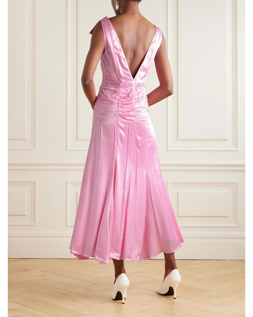 Jil Sander Pink Open-Back Ruched Pleated Satin Gown