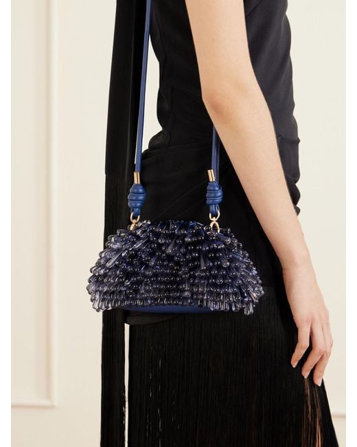 Cult Gaia Blue Jaala Nano Beaded Leather Clutch