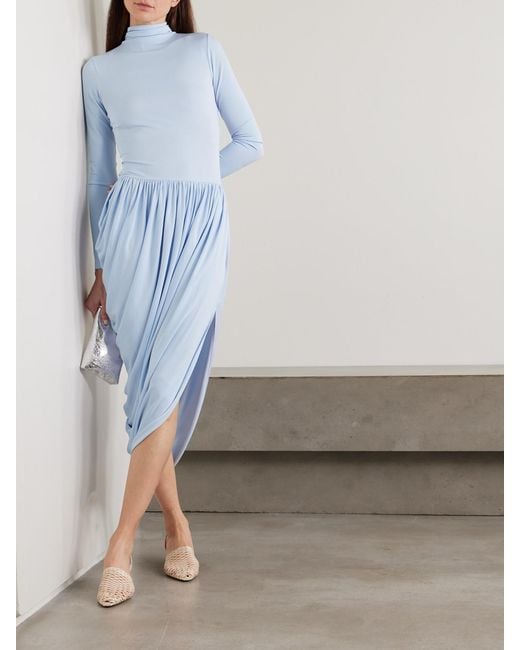 Esse Studios Blue Solina Maxikleid Aus Jersey Mit Stehkragen Und Raffungen