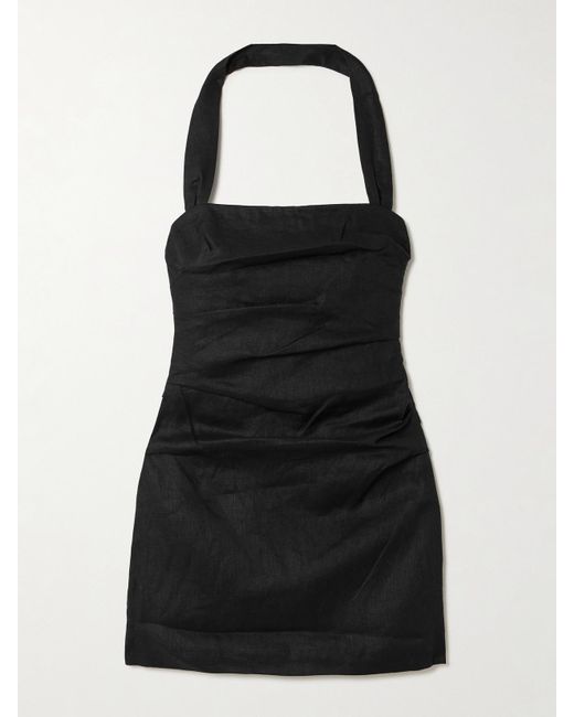 Sir Black Noemi Neckholder-Minikleid Aus Leinen Mit Raffungen