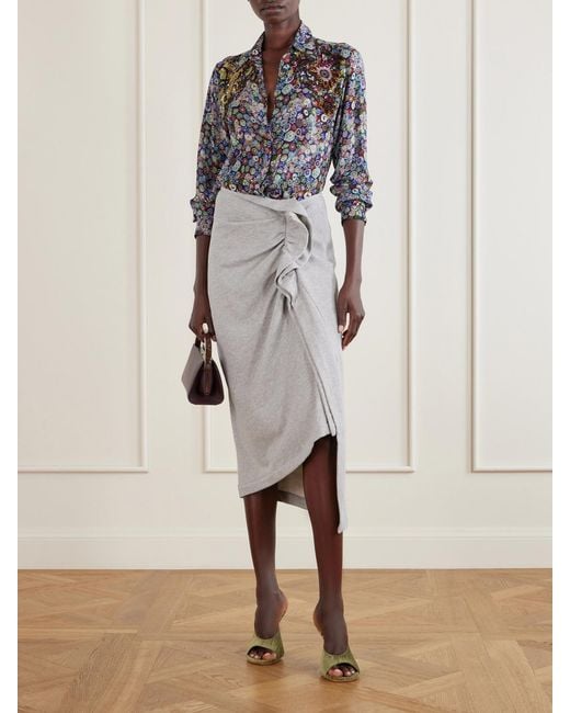 Dries Van Noten Gray Draped Cotton-Jersey Midi Skirt