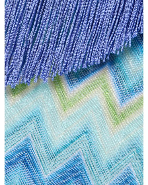 Missoni Blue Mare Cutout Fringed Striped Crochet-Knit Swimsuit