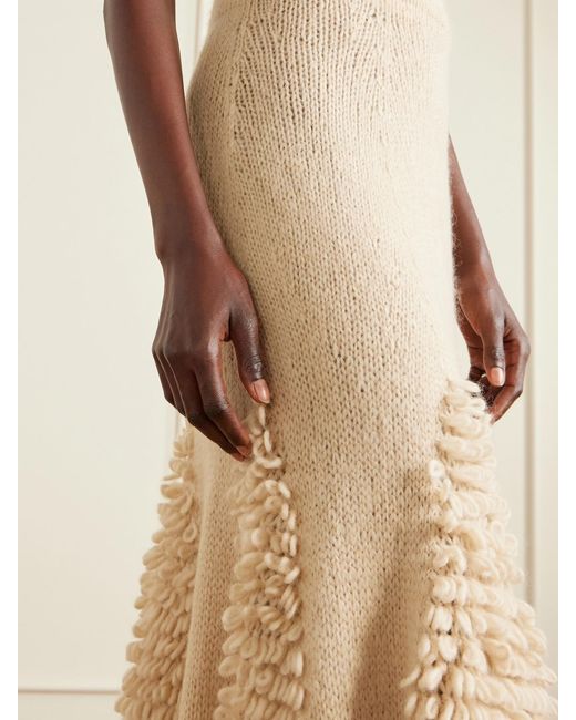 Ulla Johnson Natural Nathalie Ruffled Alpaca-Blend Bouclé Midi Skirt