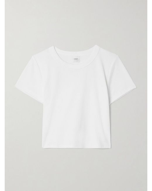 Leset White Kelly Cropped Ribbed Stretch-Cotton Jersey T-Shirt