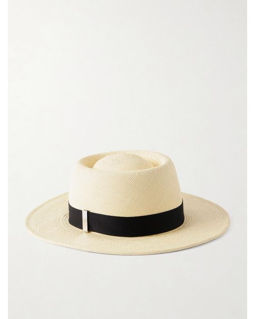 Gigi Burris Millinery White Sophia Cotton-Trimmed Woven Straw Fedora