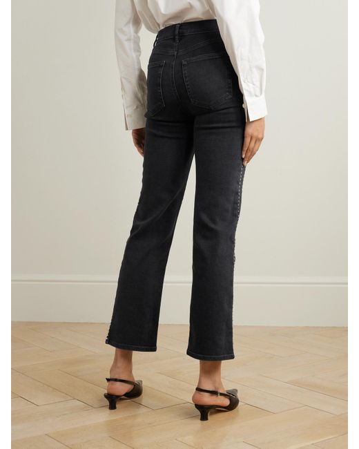 FRAME Black Le Sleek Embellished Cropped High-Rise Straight-Leg Jeans