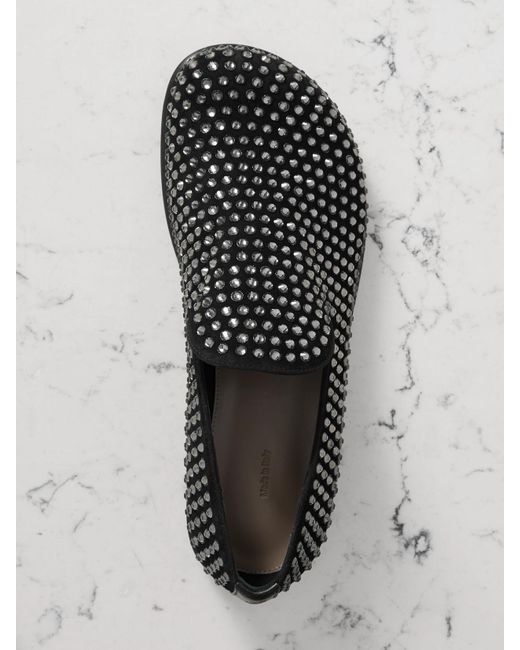 J.W. Anderson Black Crystal-Embellished Suede Loafers