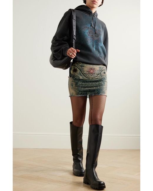 Jean Paul Gaultier Green Printed Stretch-Jersey Mini Skirt