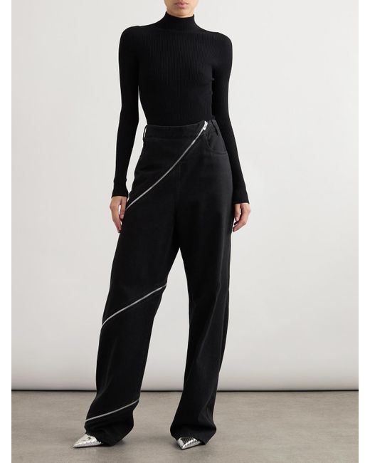 Alaïa Black Jeans Mit Weitem Bein Und Reißverschluss