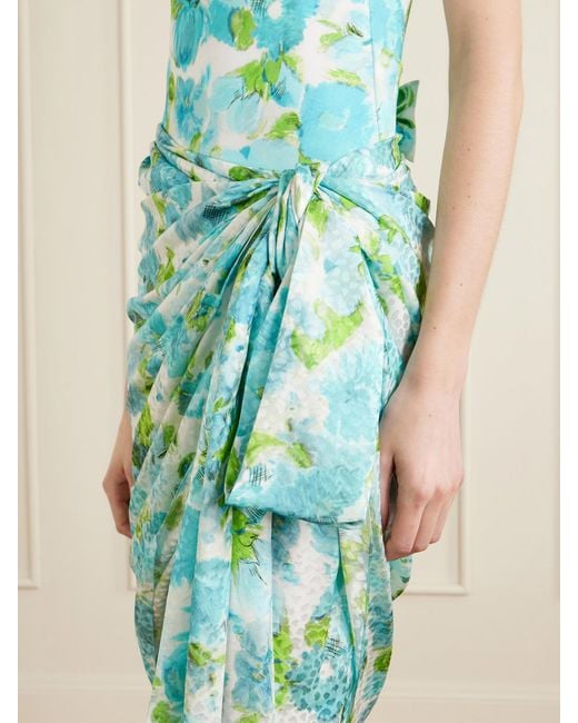 Chloé Blue Floral-Print Silk-Jacquard Draped Midi Skirt
