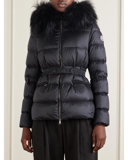 Moncler Black Boed Shearling-Trimmed Hooded Quilted Shell Down Jacket