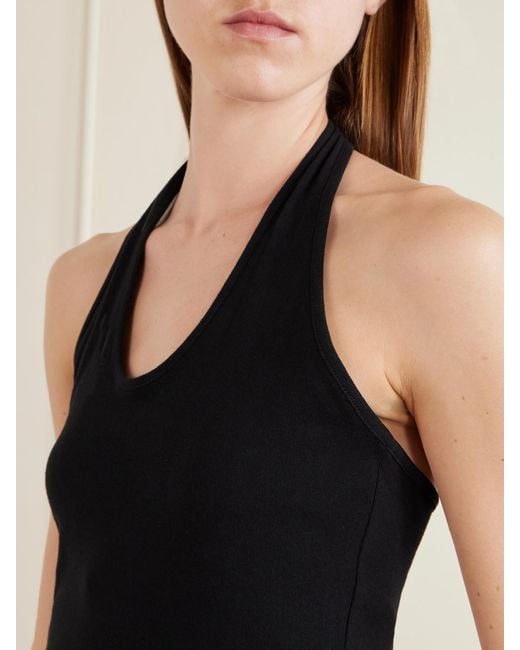Matteau Black Tie-Detailed Cotton-Jersey Halterneck Tank