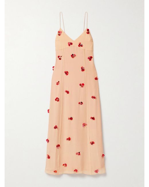 Ulla Johnson Pink Eve Embellished Silk-Chiffon Midi Dress