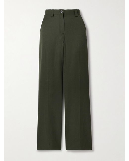 Veronica de Piante Green Avery Hose Mit Weitem Bein Aus Grain De Poudre Aus Wolle