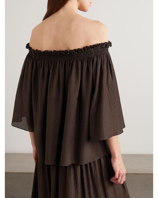 Joseph Black Emi Off-The-Shoulder Shirred Seersucker Top