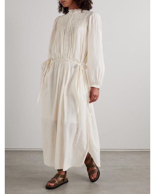 Isabel Marant White Dalida Midikleid Aus Voile Aus Einer Baumwollmischung Mit Smokarbeit
