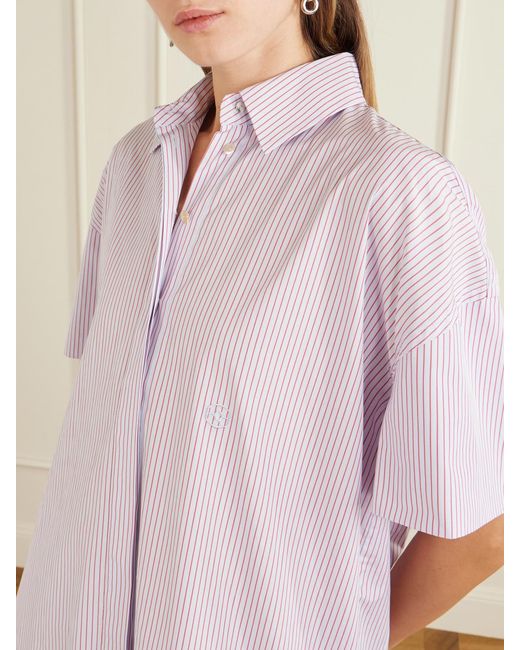 RÙADH Pink Anu Embroidered Striped Organic Cotton-Poplin Midi Shirt Dress