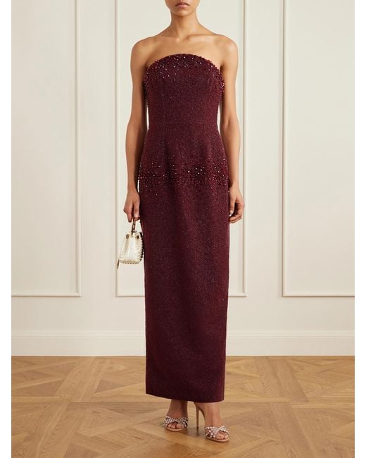 Clio Peppiatt Purple Tina Strapless Embellished Crepe Gown