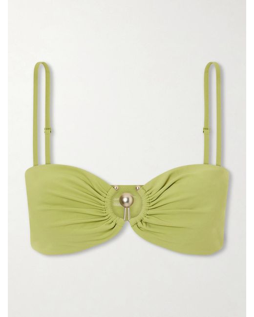 Christopher Esber Green Ruched Prong Bandeau Bikini Top