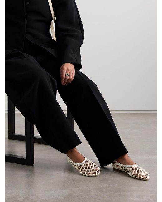 Staud Natural Alba Leather-Trimmed Crocheted Ballet Flats