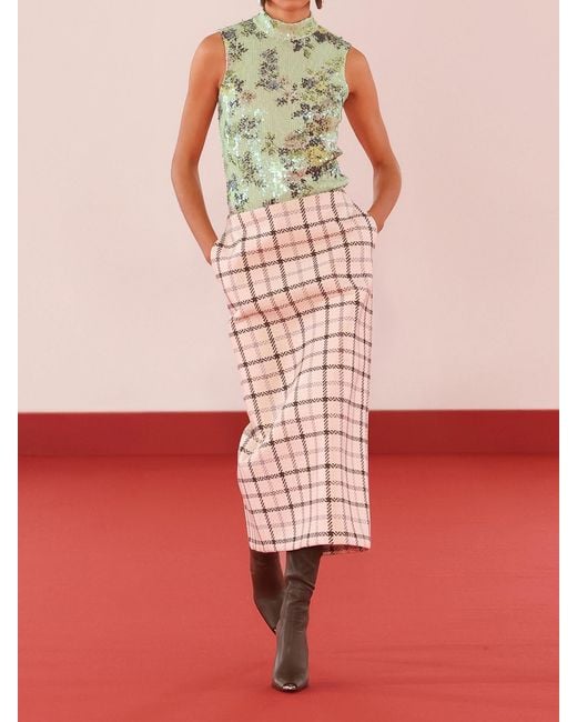 Brandon Maxwell Green Piper Sequined Floral-Print Mesh Turtleneck Top