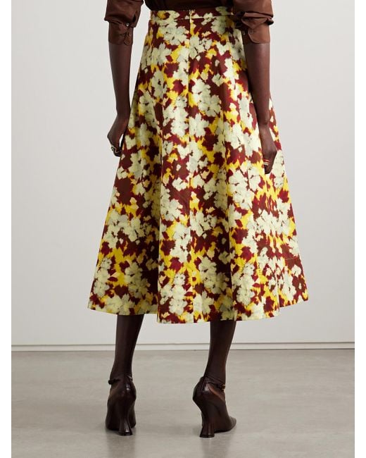 Ulla Johnson Yellow Vianne Pleated Floral-Print Cotton-Poplin Midi Skirt