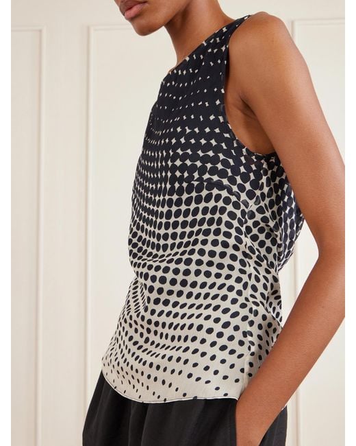 Christopher John Rogers Blue Halftone Wiggle Dot Printed Crinkled-Chiffon Top