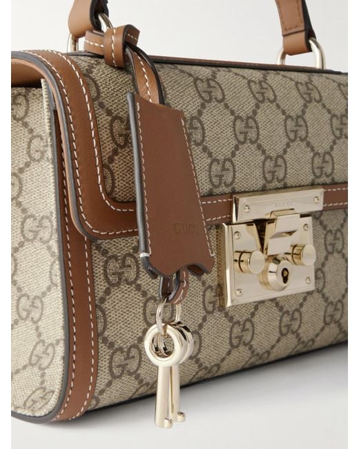 Gucci Metallic Padlock Small Leather-Trimmed Coated Canvas-Jacquard Tote