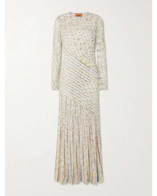Missoni Natural Draped Striped Sequined Ribbed-Knit Maxi Dress