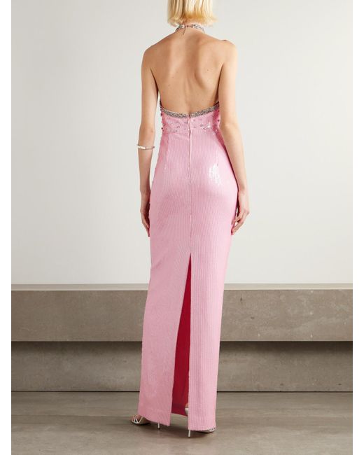 Rebecca Vallance Pink Lydia Embellished Chiffon Halterneck Gown