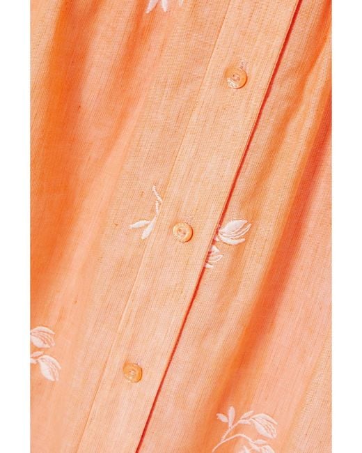 Erdem Orange Helena Oversized Tiered Embroidered Cotton-Blend Gauze Maxi Shirt Dress