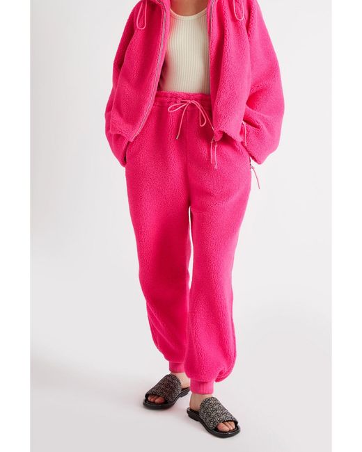 Loewe Pink Neon Leather-Trimmed Fleece Tapered Track Pants
