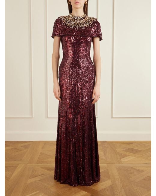 Jenny Packham Purple Radiant Sequined Crepe Gown