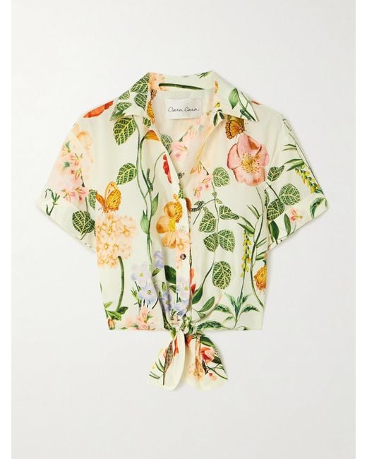 Cara Cara Metallic Asbury Cropped Tie-Front Floral-Print Cotton-Poplin Shirt