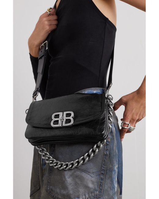 Balenciaga Black Bb Small Crinkled-Leather Shoulder Bag