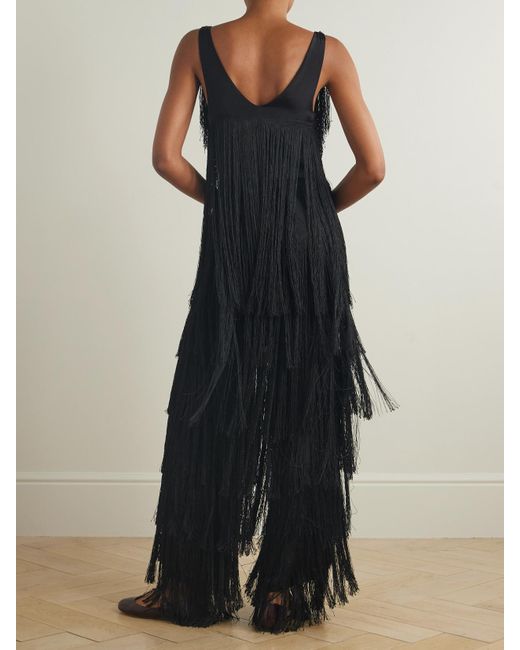Bode Black Sweeper Fringed Silk Jumpsuit