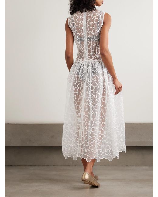 Cecilie Bahnsen Cate Embroidered Tulle Midi Dress in White | Lyst Cecilie Bahnsen Cate Embroidered Tulle Midi Dress in White | Lyst