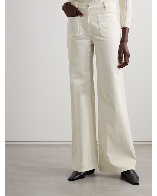 Nili Lotan White Florence Cotton-Blend Corduroy Flared Pants