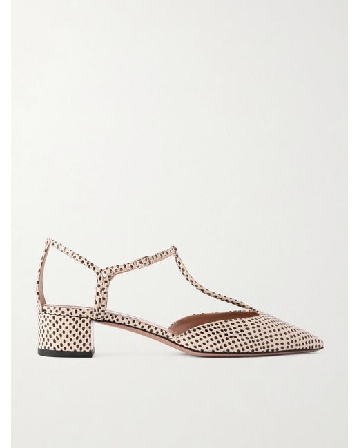 Aquazzura Natural Sorbonne 35 Polka-Dot Textured-Leather Pumps
