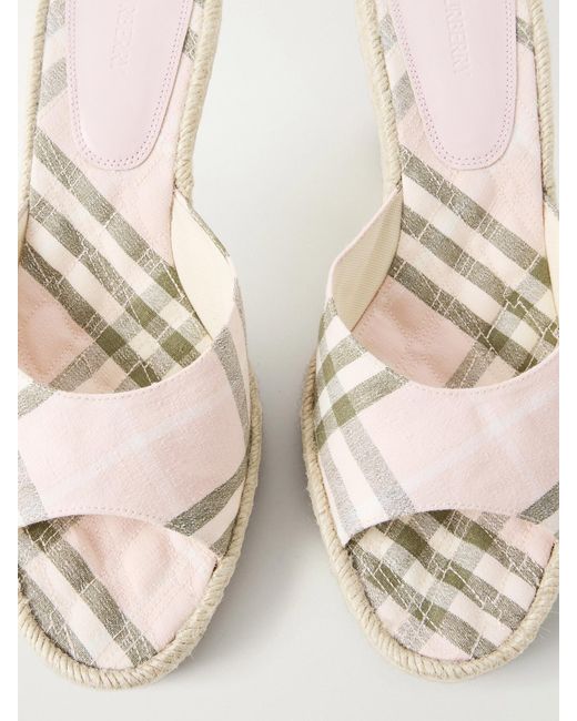 Burberry Natural Lf Mews Check Espadrille Mules