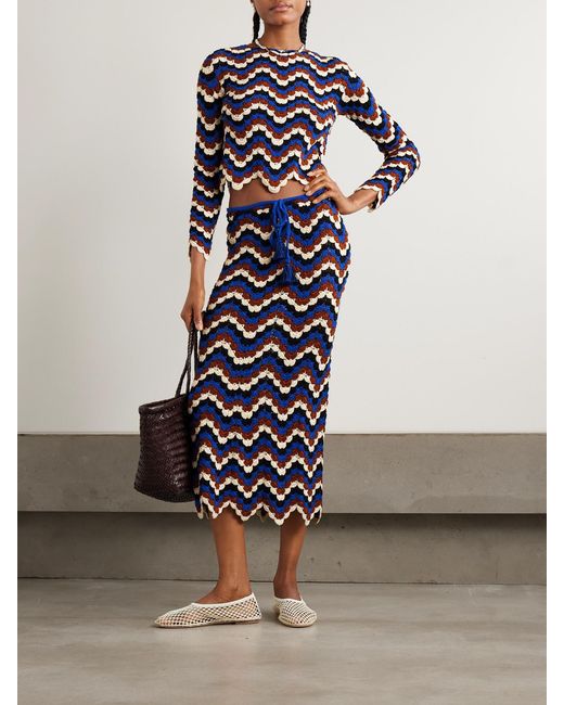 Escvdo Blue Safi Crocheted Organic Cotton Midi Skirt