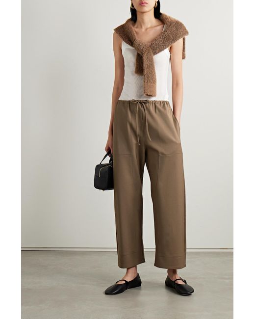 Leset Jane Cropped Wool-blend Twill Wide-leg Pants in Natural
