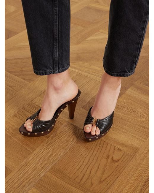 Saint Laurent Natural Babylone Embellished Leather Mules