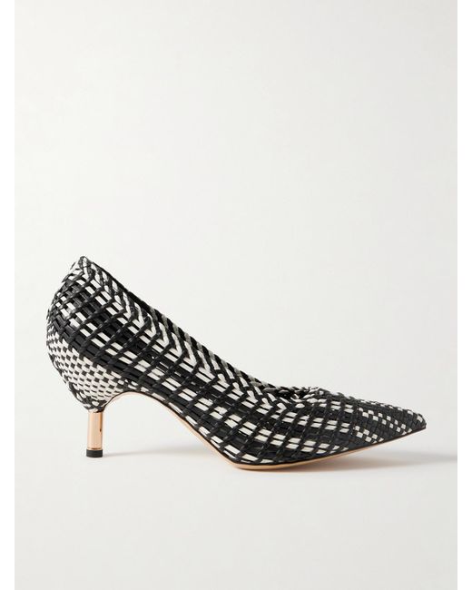 Gabriela Hearst White Andres Two-Tone Woven Leather Pumps