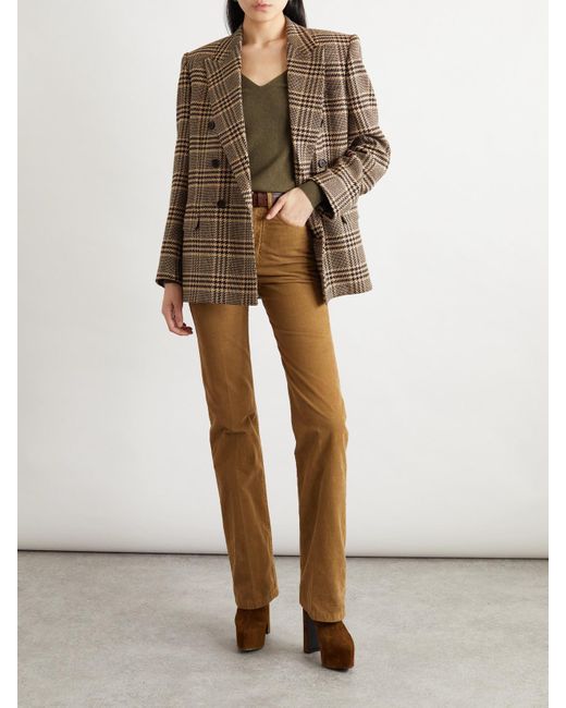 Saint Laurent Brown Double-Breasted Checked Silk And Cashmere-Blend Blazer